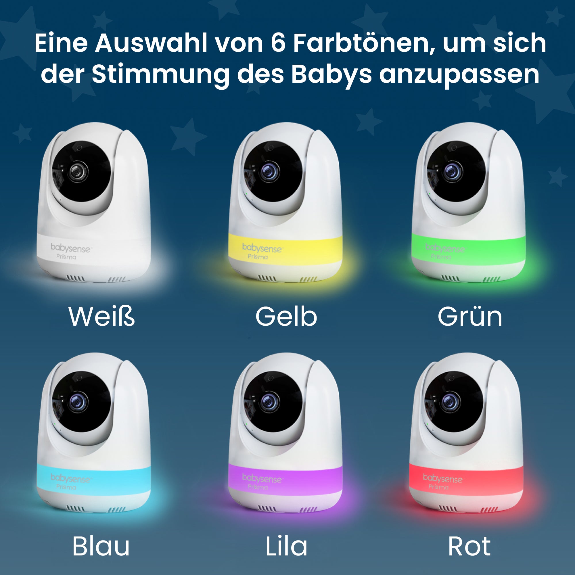 Babysense Prisma: Video-Babyphone mit 2 Kameras, ohne WLAN, Split-Screen, Nachtlicht & Soundmaschine