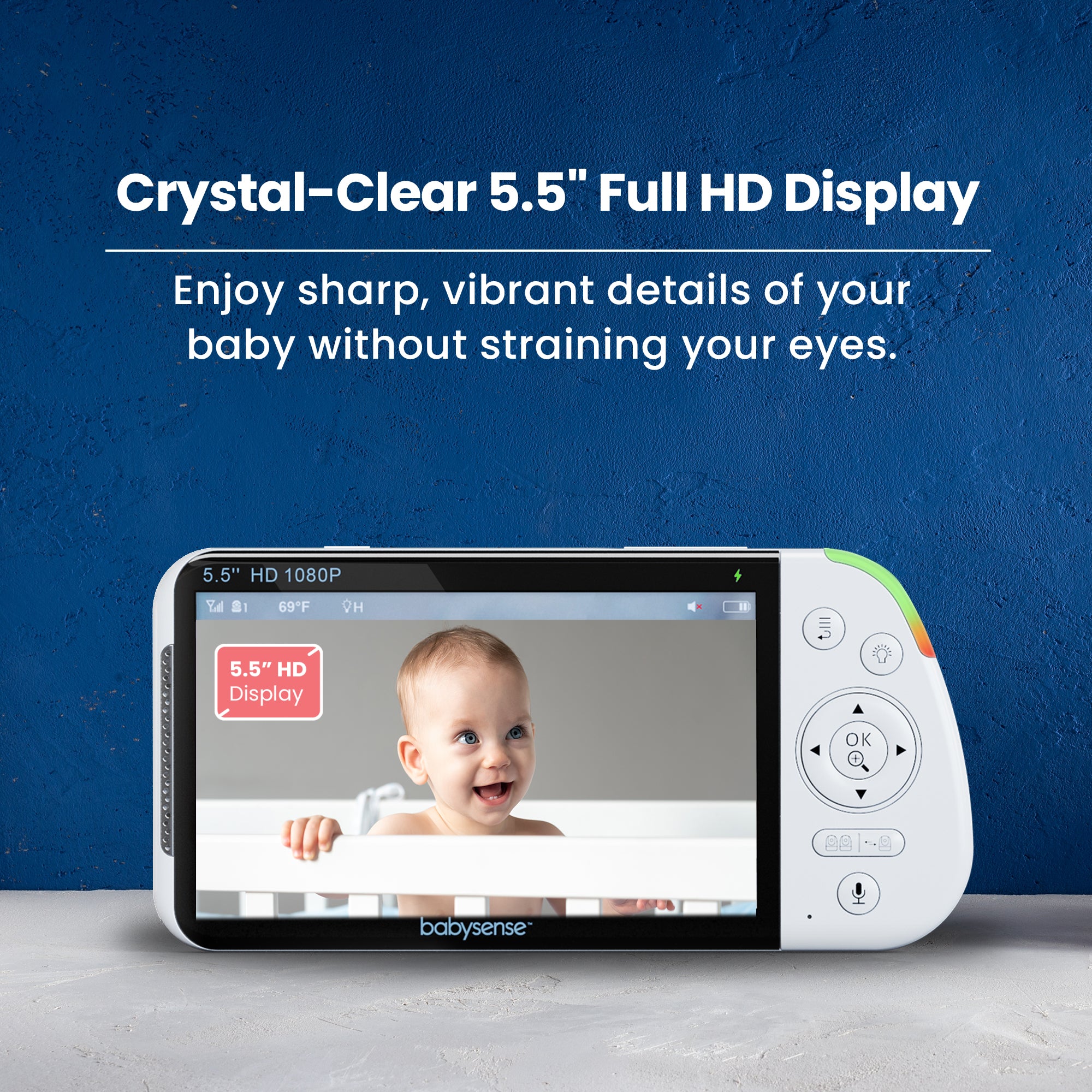 Babysense MaxView PRO: Video Babyphone mit 1 Kamera, ohne WLAN, Split-Screen, Nachtlicht & Soundmaschine