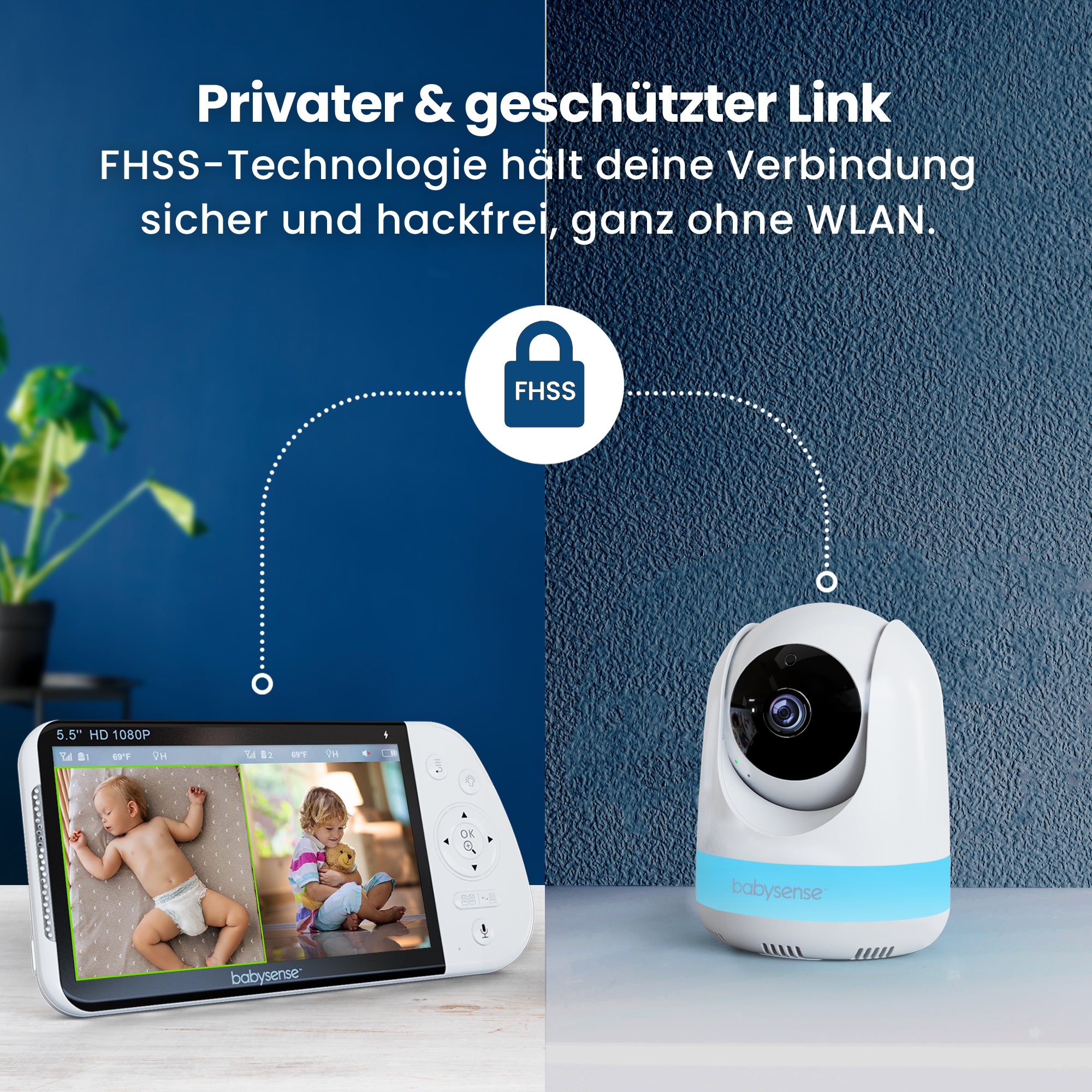 Babysense Maxview Pro: Babyphone Mit 2 Kameras, Ohne Wlan, Geteilte Bildschirm, Nachtlicht & Weißesrauschen