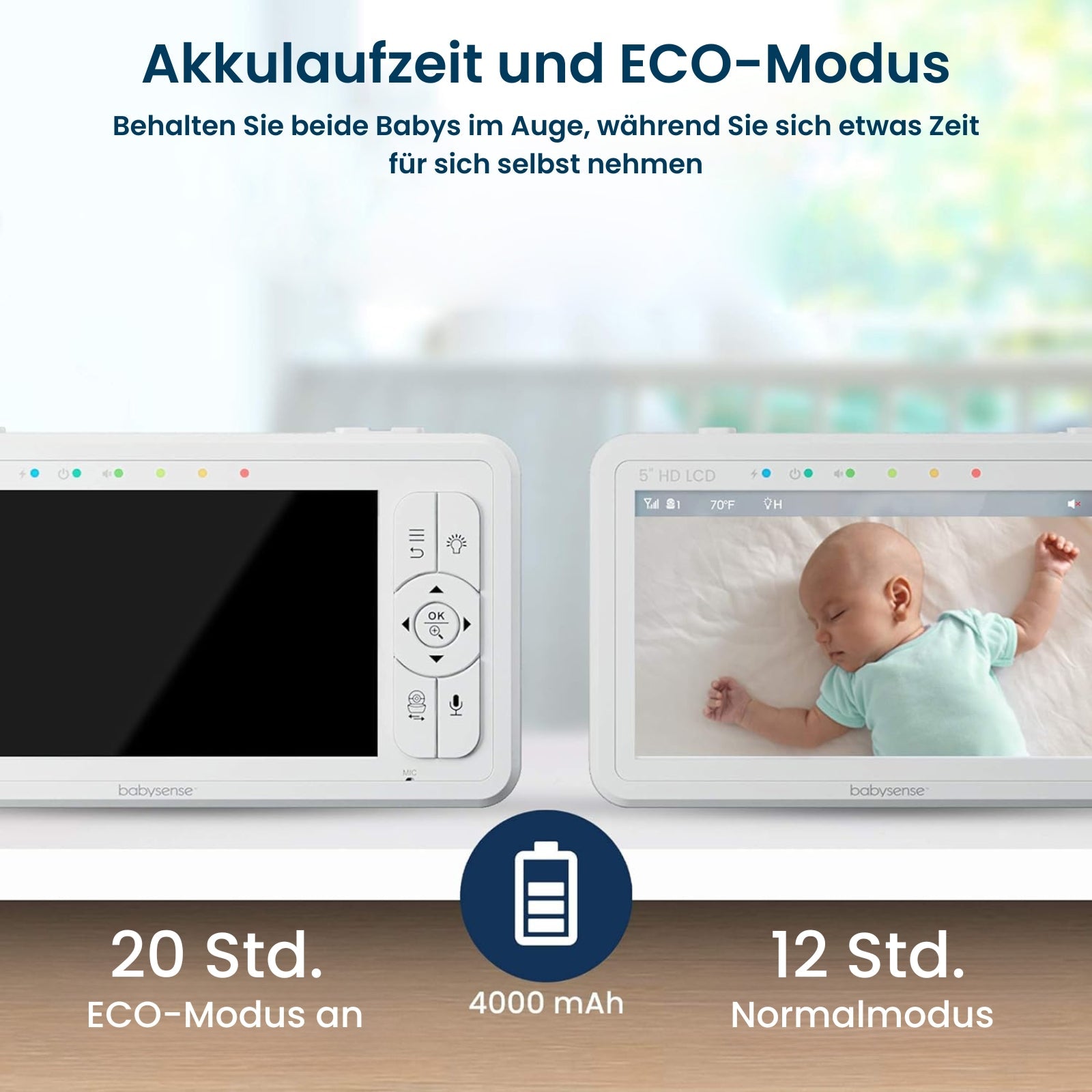 Babysense HD S2: Video Baby Monitor with 2 Cameras, Non wifi, Split Screen & Night Light Machine
