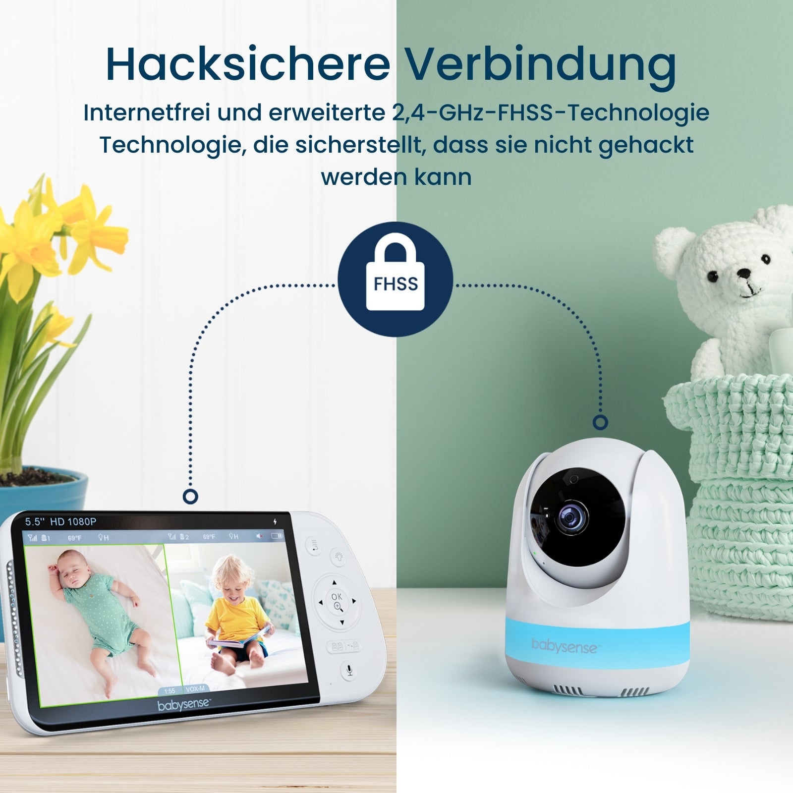 Babysense Maxview: Babyphone Mit 3 Kameras, Ohne Wlan, Geteilte Bildschirm, Nachtlicht & Weißesrauschen