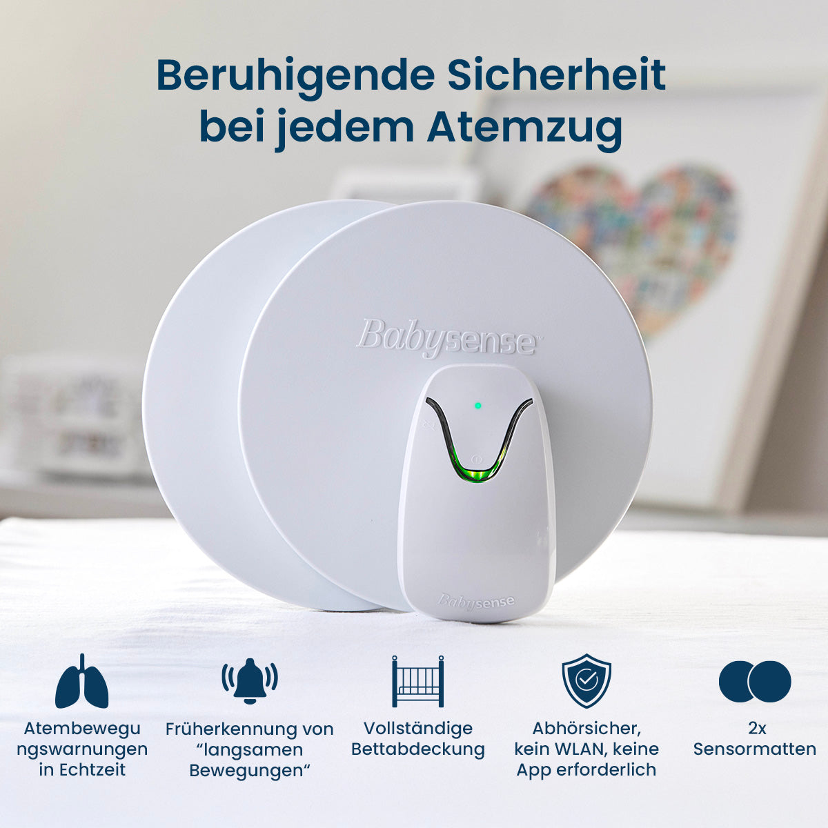Babysense 7 Baby-Atemmonitor – Echtzeit-Warnungen bei Atemaussetzern und Unregelmäßigkeiten, Medizinisch Zertifiziert, Rundum-Überwachung für Sicheren Schlaf
