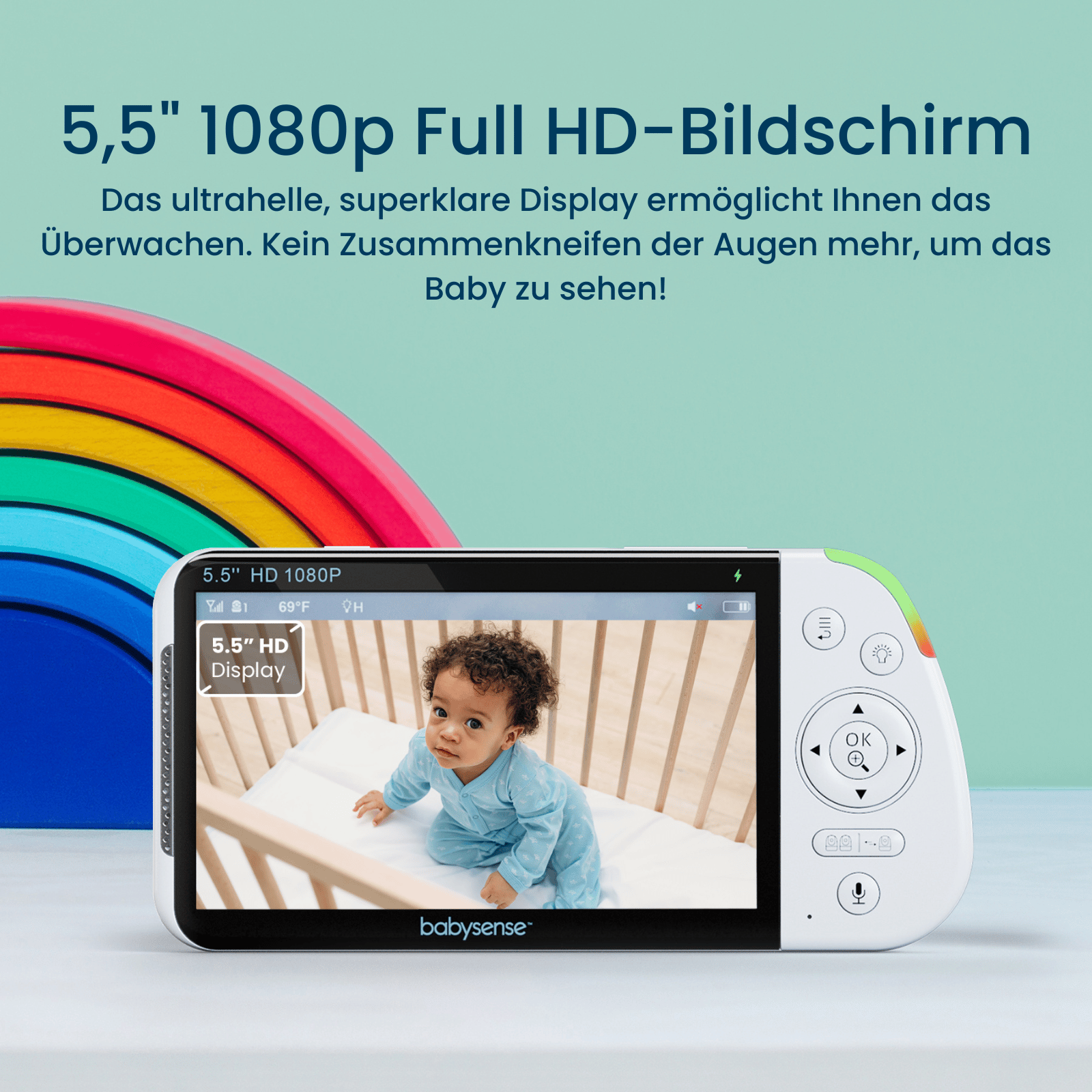 Babysense Maxview: Babyphone Mit 3 Kameras, Ohne Wlan, Geteilte Bildschirm, Nachtlicht & Weißesrauschen