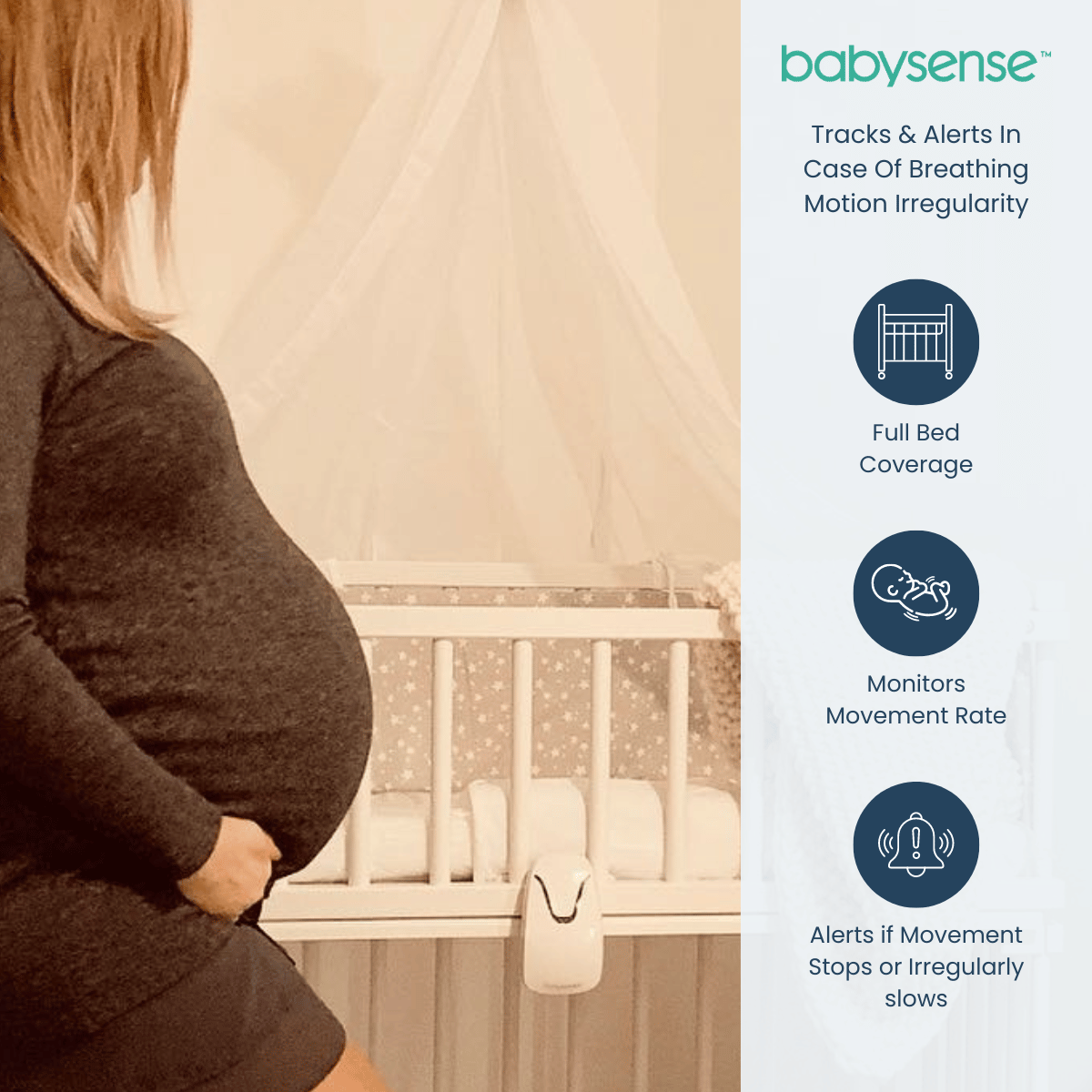 Babysense 7 Baby-Atemmonitor – Echtzeit-Warnungen bei Atemaussetzern und Unregelmäßigkeiten, Medizinisch Zertifiziert, Rundum-Überwachung für Sicheren Schlaf