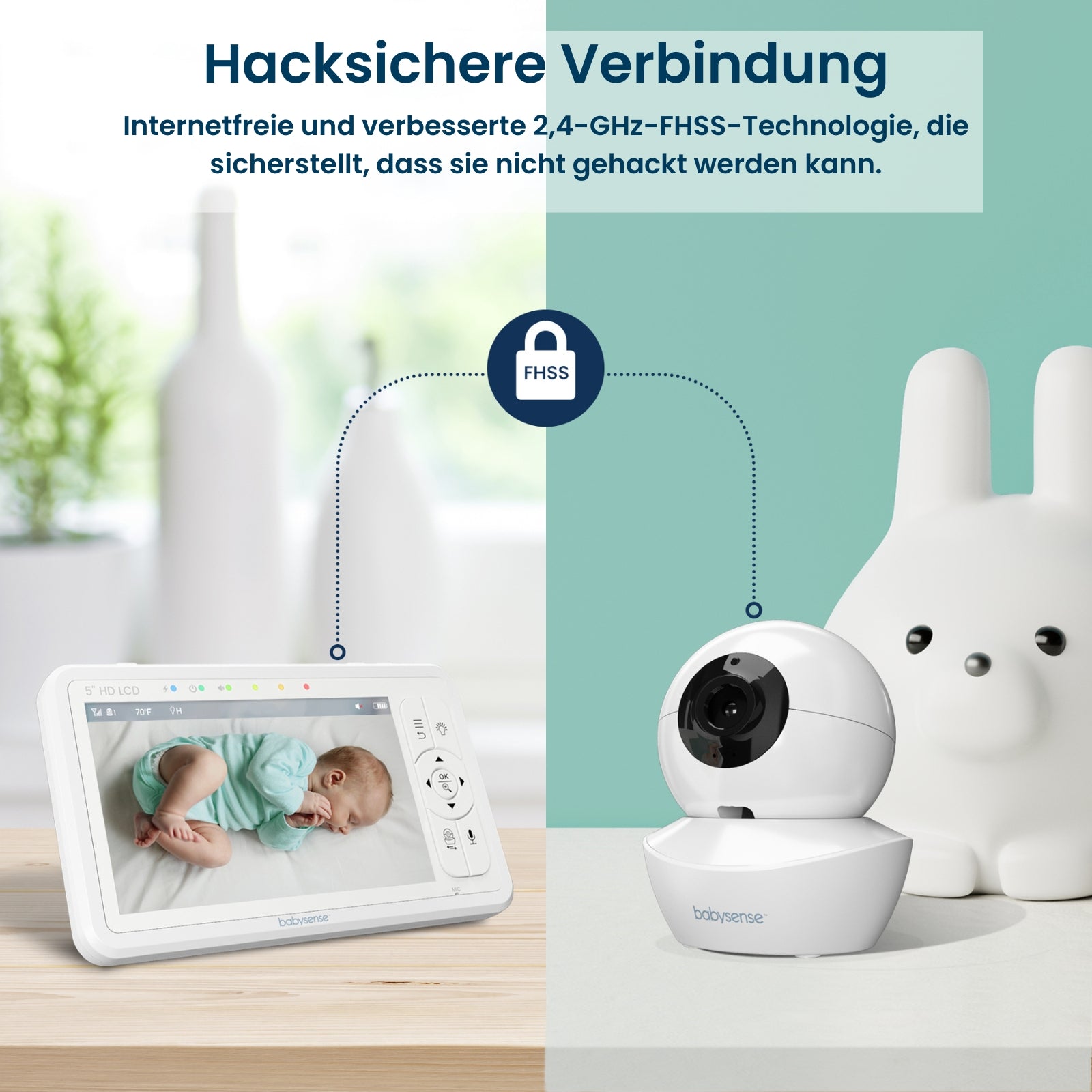 Babysense HD S2: Video Baby Monitor with 2 Cameras, Non wifi, Split Screen & Night Light Machine