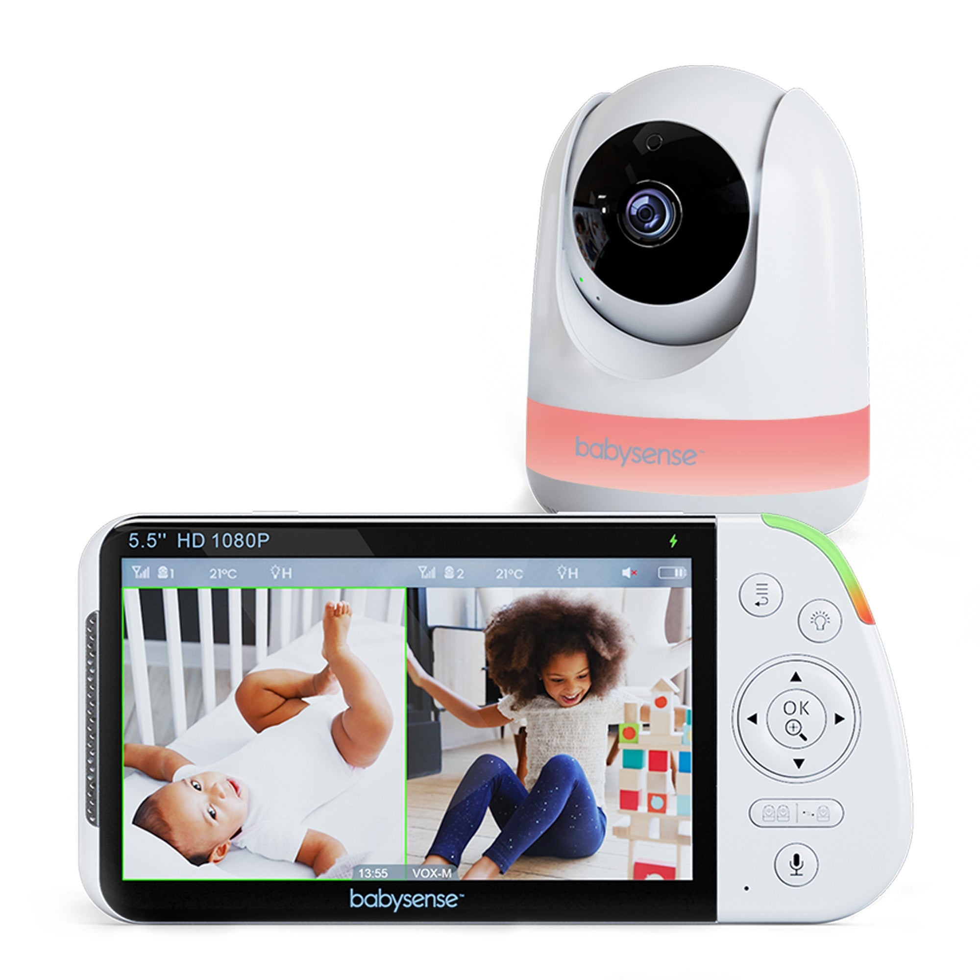 Babysense Maxview: Babyphone Mit 1 Kamera, Ohne Wlan, Geteilte Bildschirm, Nachtlicht & Weißesrauschen