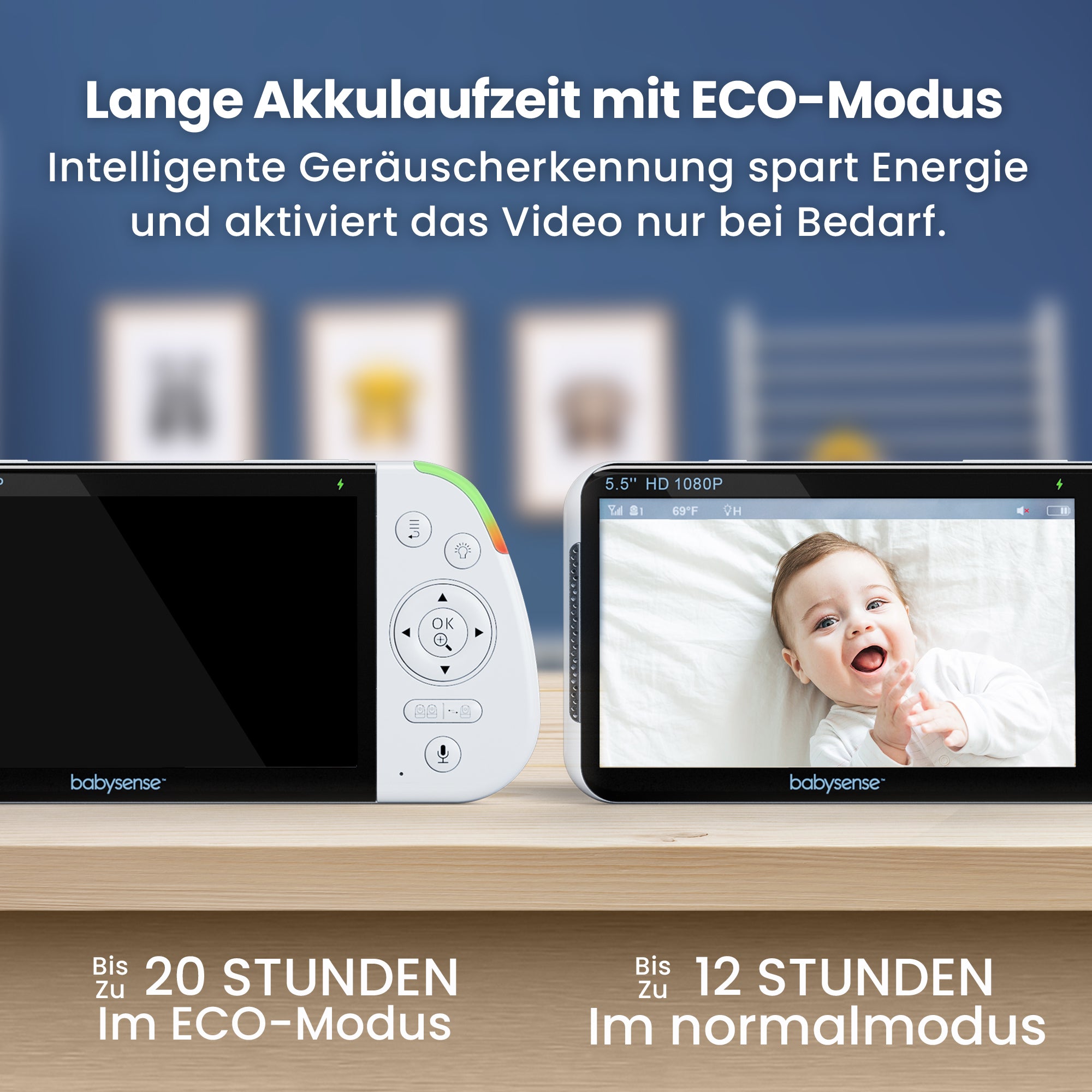 Babysense MaxView PRO: Video Babyphone mit 1 Kamera, ohne WLAN, Split-Screen, Nachtlicht & Soundmaschine