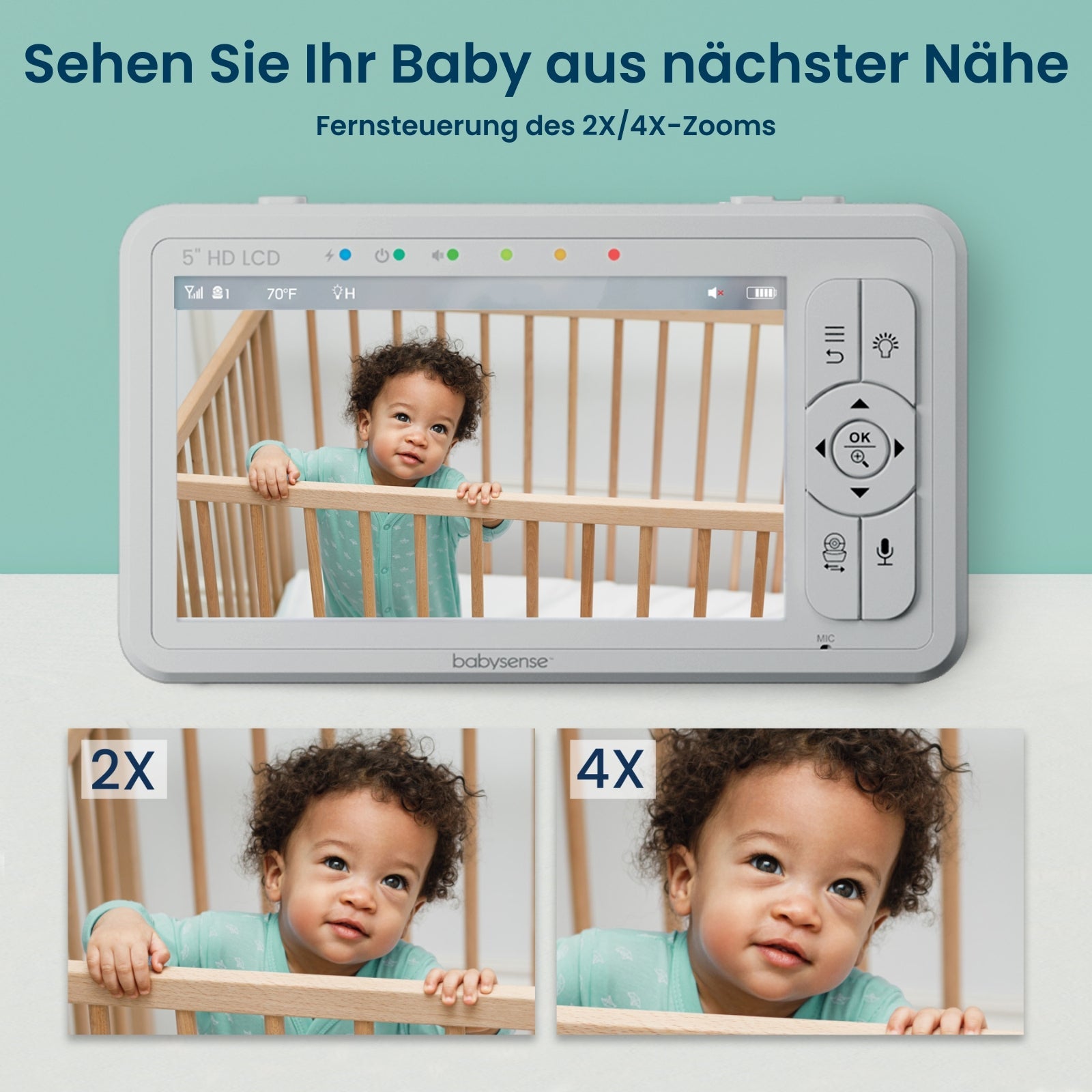 Babysense HD S2: Video Baby Monitor with 2 Cameras, Non wifi, Split Screen & Night Light Machine