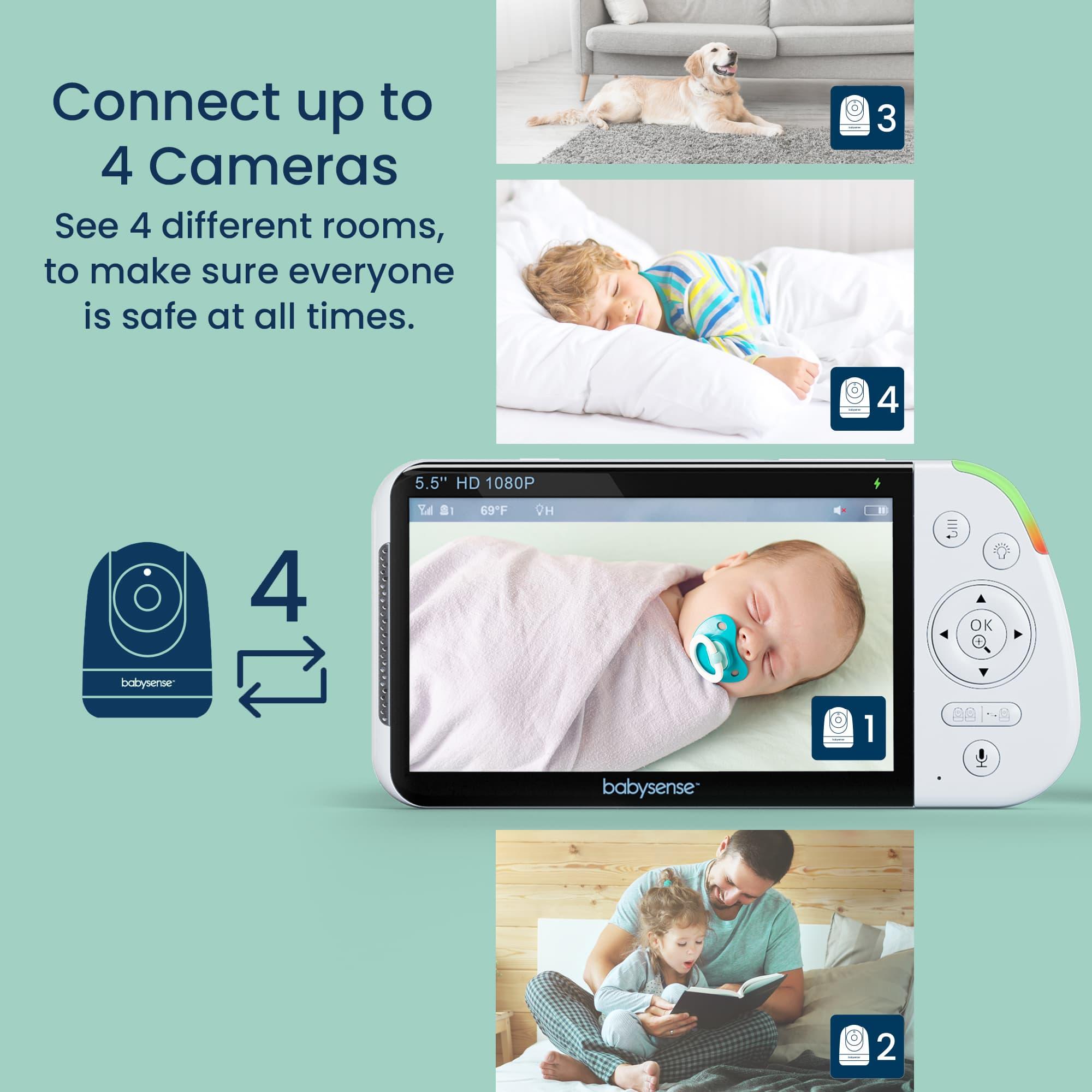 Babysense 2-in-1 Überwachungsset: Video-Babyphone mit 2 Kameras, Split-Screen, Nachtlicht und Soundmaschine + Babyphone mit Echtzeit-Warnungen bei Atemaussetzern und Unregelmäßigkeiten für sicheren Schlaf