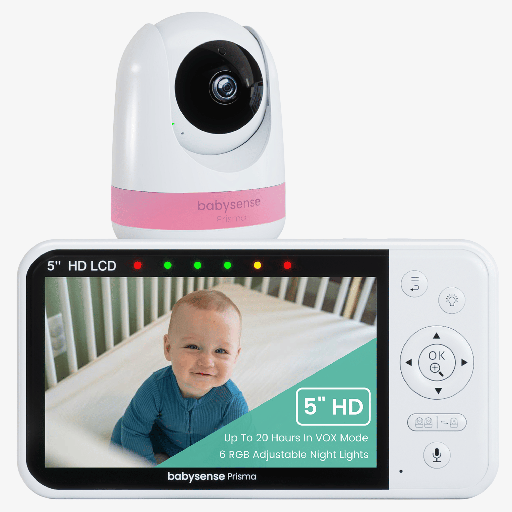 Babysense Prisma: Video-Babyphone mit 1 Kamera, ohne WLAN, Split-Screen, Nachtlicht & Soundmaschine