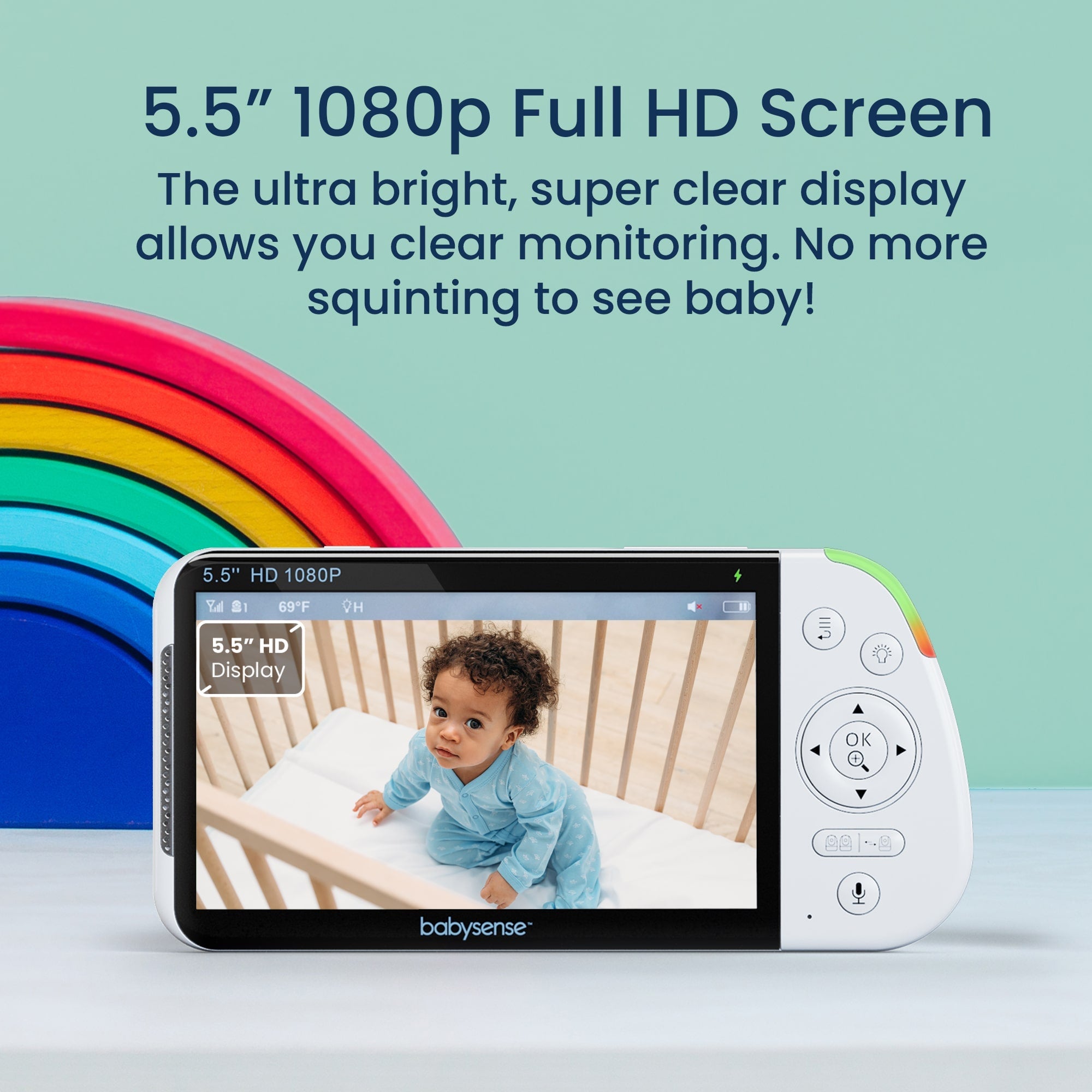 Babysense Maxview: Babyphone Mit 1 Kamera, Ohne Wlan, Geteilte Bildschirm, Nachtlicht & Weißesrauschen