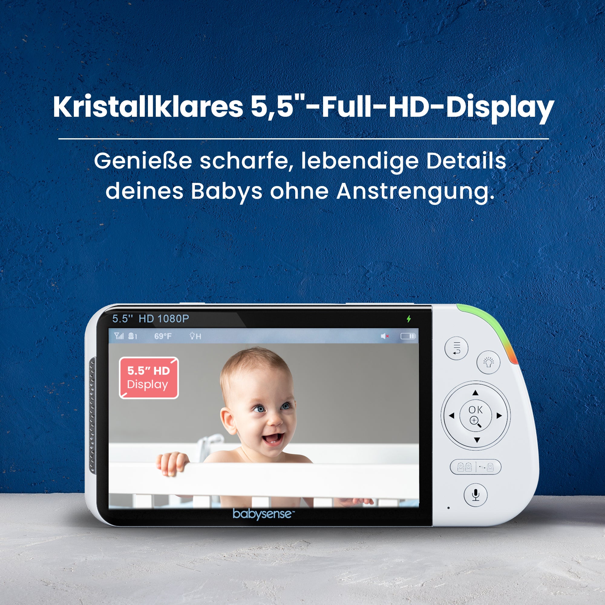 Babysense Maxview Pro: Babyphone Mit 1 Kamera, Ohne Wlan, Geteilte Bildschirm, Nachtlicht & Weißesrauschen