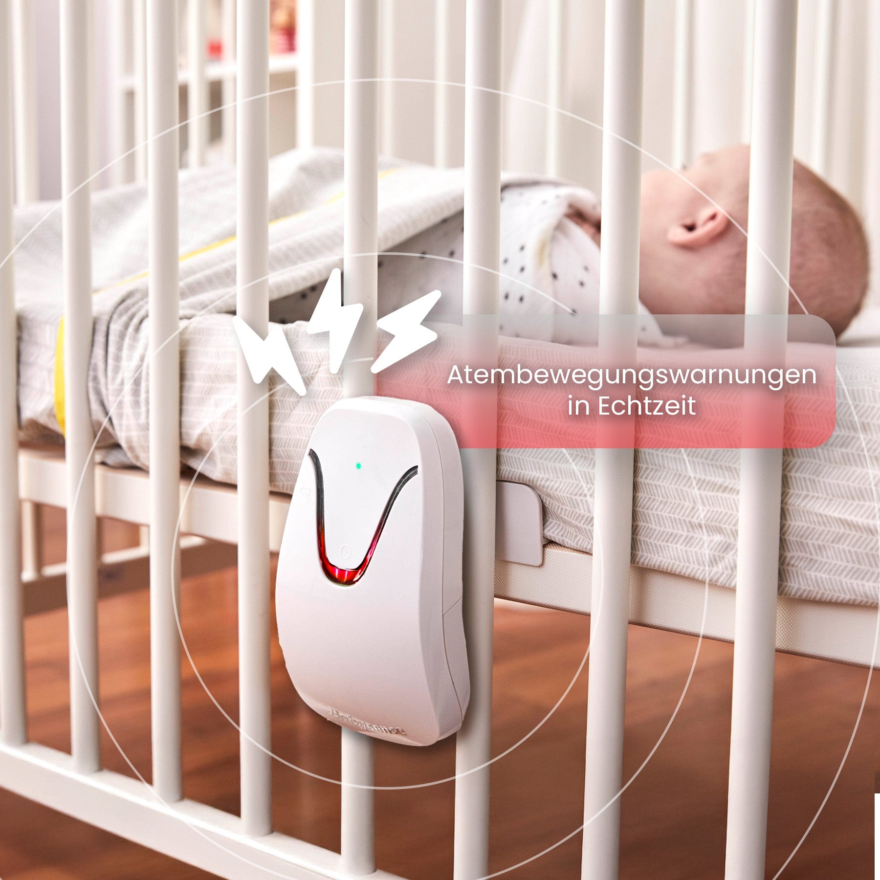 Babysense 7 Baby-Atemmonitor – Echtzeit-Warnungen bei Atemaussetzern und Unregelmäßigkeiten, Medizinisch Zertifiziert, Rundum-Überwachung für Sicheren Schlaf