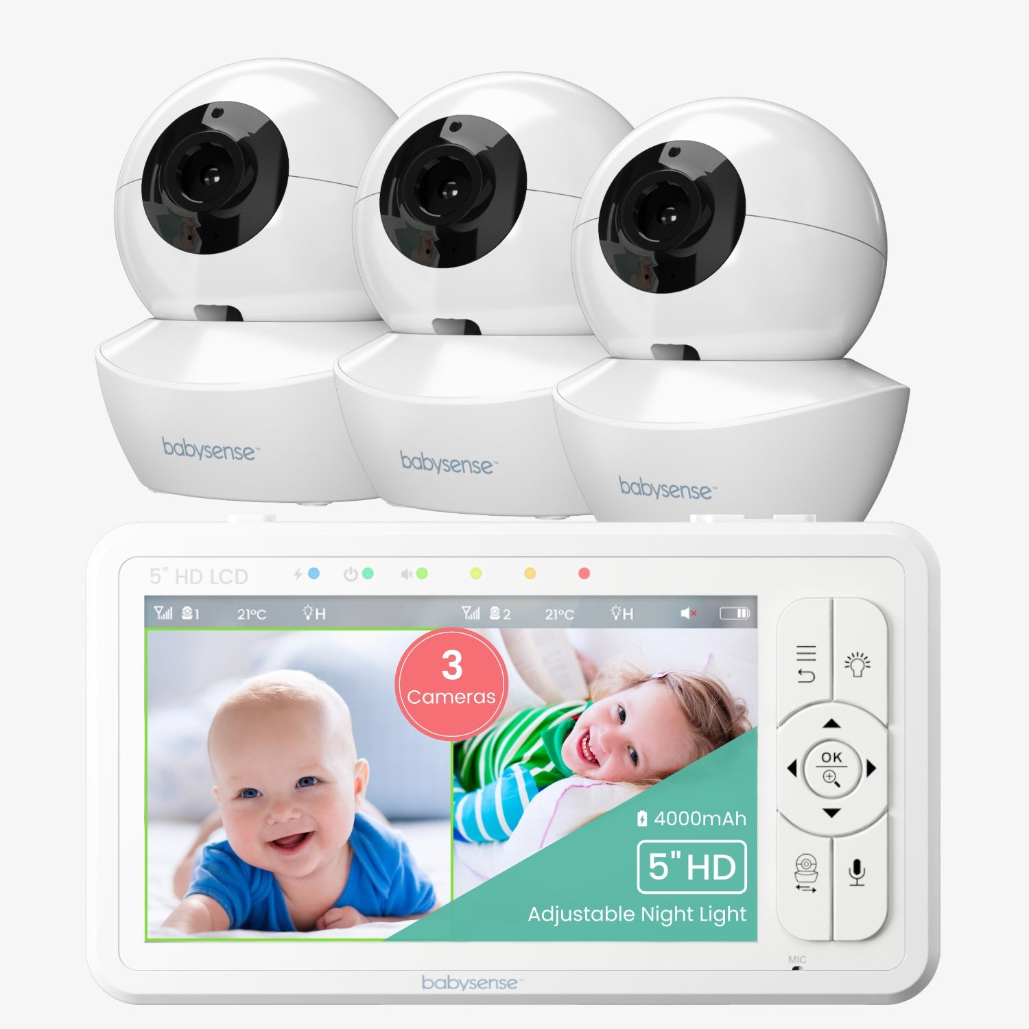Babysense HD S2: Babyphone Mit 3 kameras, Ohne Wlan, Geteilte Bildschirm & Nachtlicht