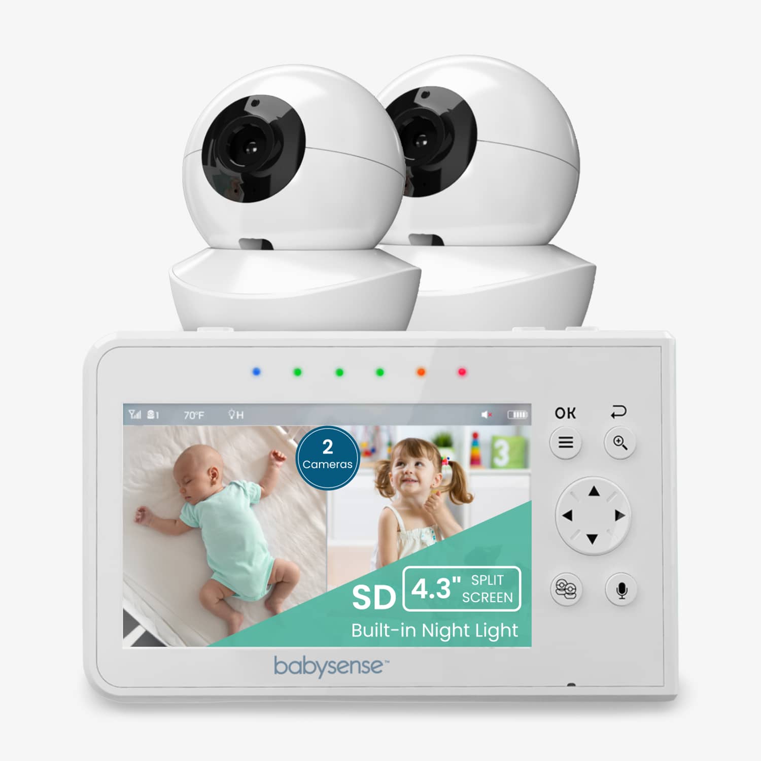 Babysense V43: Babyphone Mit 2 Kameras, Ohne Wlan, Geteilte Bildschirm, Nachtlicht & Weißesrauschen